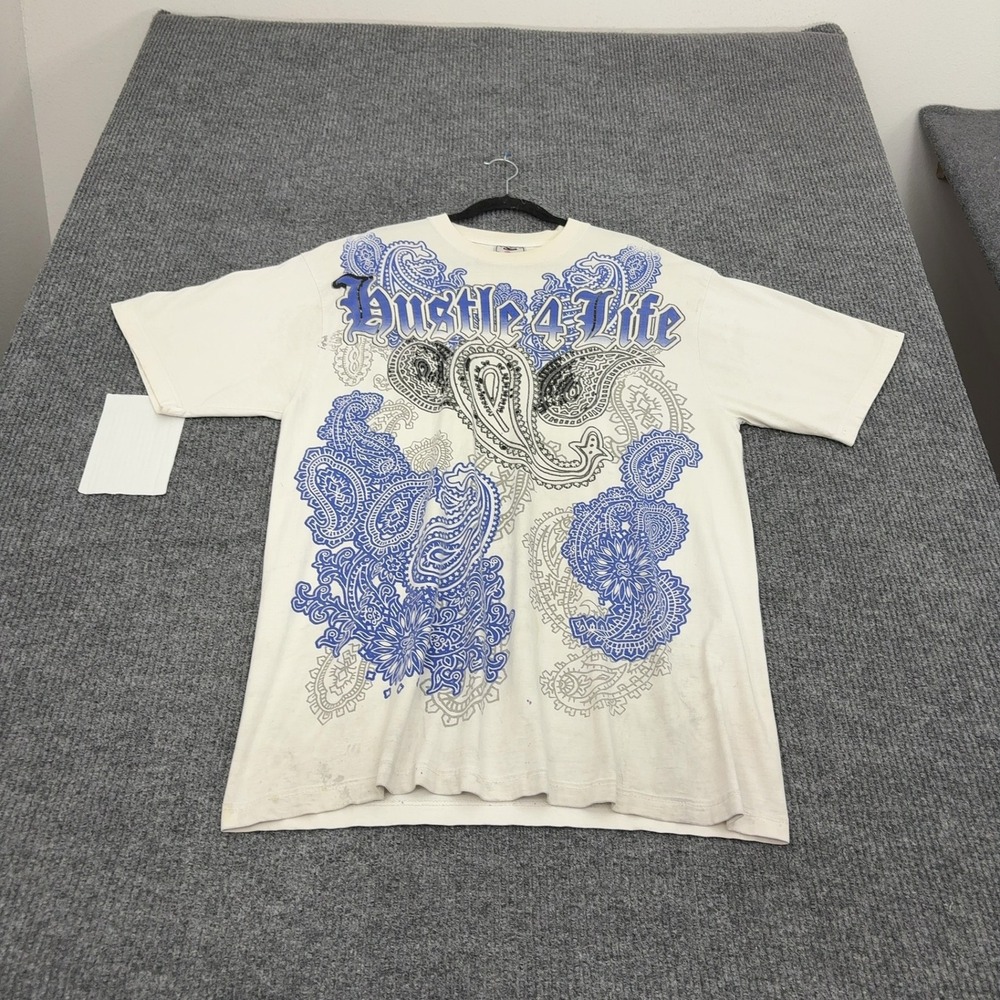 Big Tiger T Shirt Mens XL-Tall White Cotton Hustle 4 Life Paisley Graphic Y2K